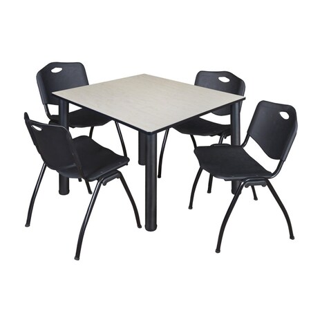 Kee Kee Square Table & Chair Set, Wood, Metal, Plastic Top, Maple TB4848PLBPBK47BK